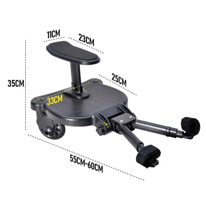 Universal Pram Board Seat and Stand Up Adjustable Buggy Board Pushchair with Bear Pattern Removable Seat Fits Most Strollers Holds Children Up to 25kg