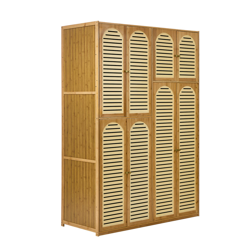 Oikiture Bamboo Wardrobe Clothes Storage 8 Doors with 7 Shelves