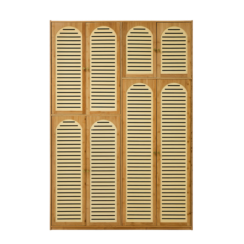 Oikiture Bamboo Wardrobe Clothes Storage 8 Doors with 7 Shelves