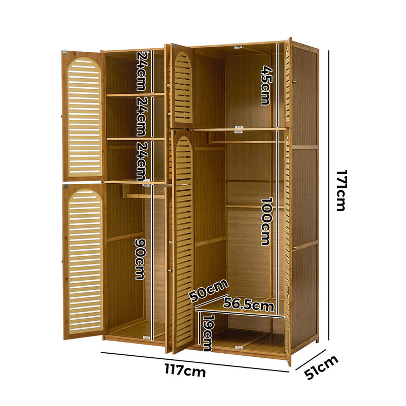 Oikiture Bamboo Wardrobe Clothes Storage 8 Doors with 7 Shelves