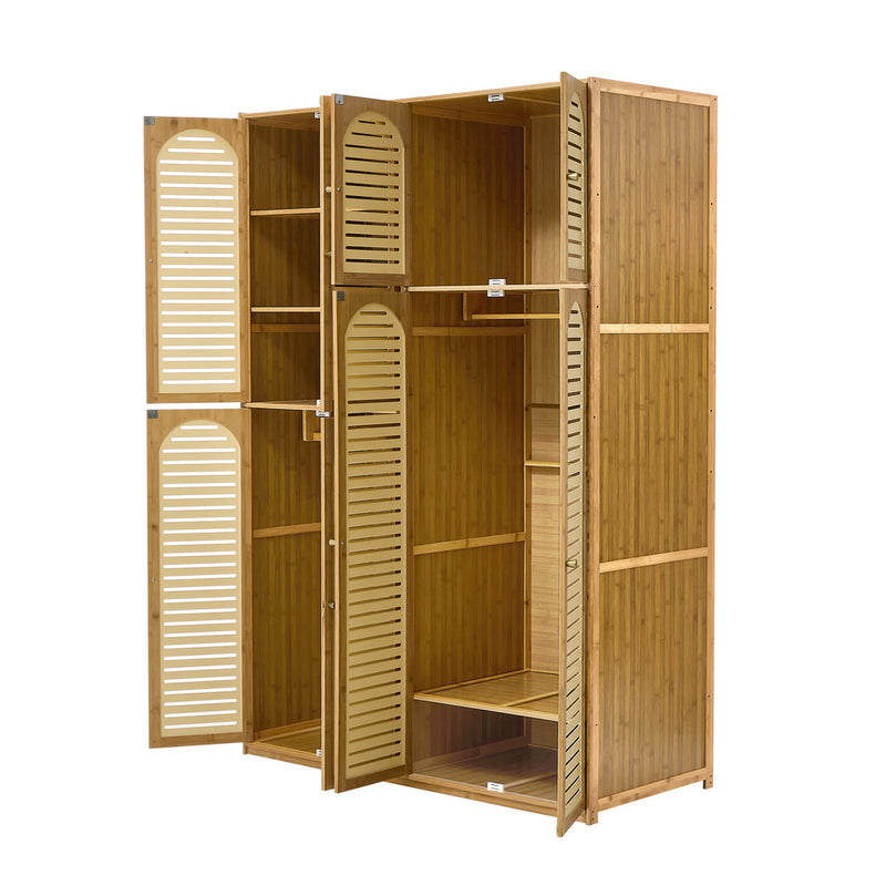 Oikiture Bamboo Wardrobe Clothes Storage 8 Doors with 7 Shelves