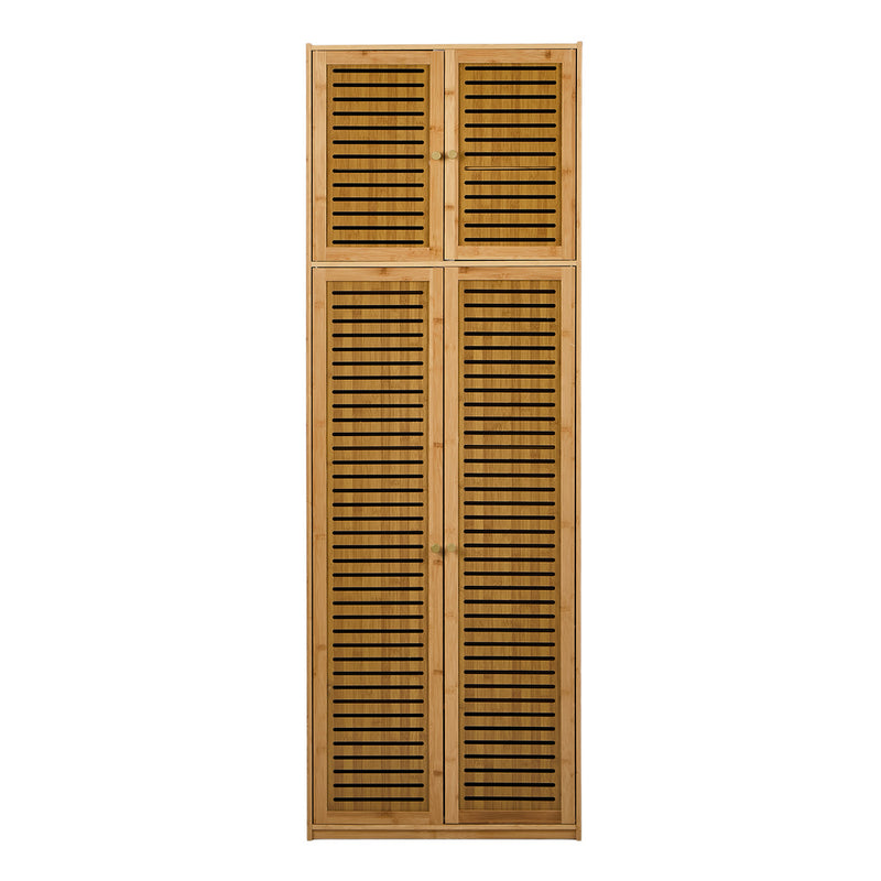 Oikiture Bamboo Wardrobe 4 Doors Storage Cabinet Hanging Rod Natural