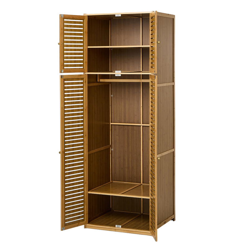 Oikiture Bamboo Wardrobe 4 Doors Storage Cabinet Hanging Rod Natural