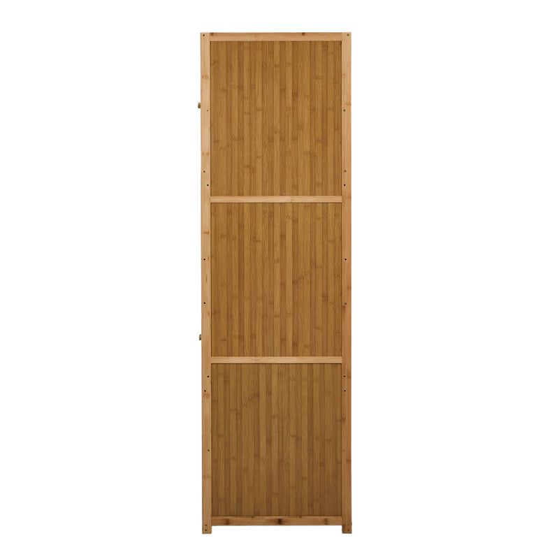Oikiture Bamboo Wardrobe 4 Doors Storage Cabinet Hanging Rod Natural