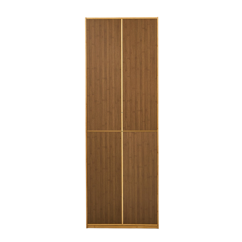 Oikiture Bamboo Wardrobe 4 Doors Storage Cabinet Hanging Rod Natural