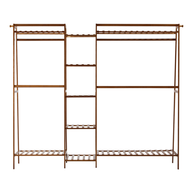 Oikiture Clothes Rack Open Wardrobe Hanging Rail Bamboo 9 Shelves