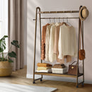 Oikiture Clothes Rack Hanging Rail Bamboo Portable Wheels