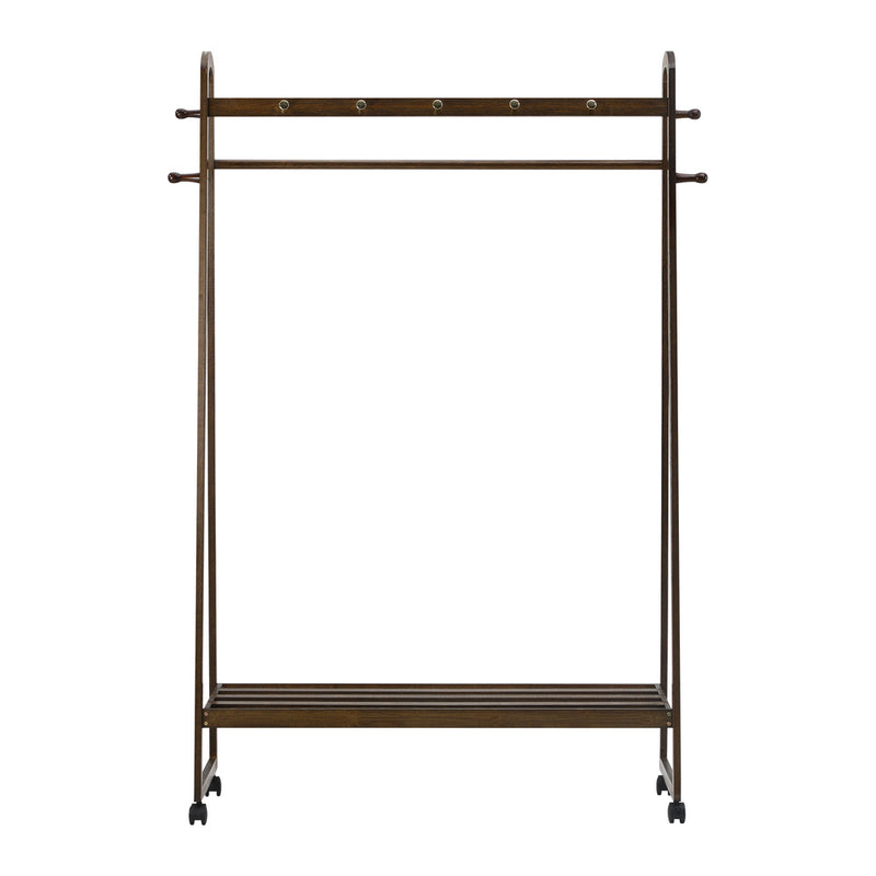 Oikiture Clothes Rack Hanging Rail Bamboo Portable Wheels