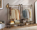 Oikiture Clothes Rack Hanging Rail Bamboo Portable Wheels