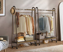 Oikiture Clothes Rack Hanging Rail Bamboo Portable Wheels