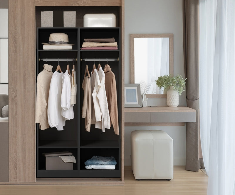 Oikiture Open Wardrobe Shelf Unit 3 Shelves Hanging Rail Black