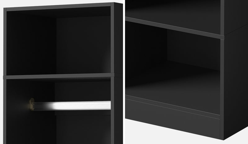 Oikiture Open Wardrobe Shelf Unit 3 Shelves Hanging Rail Black