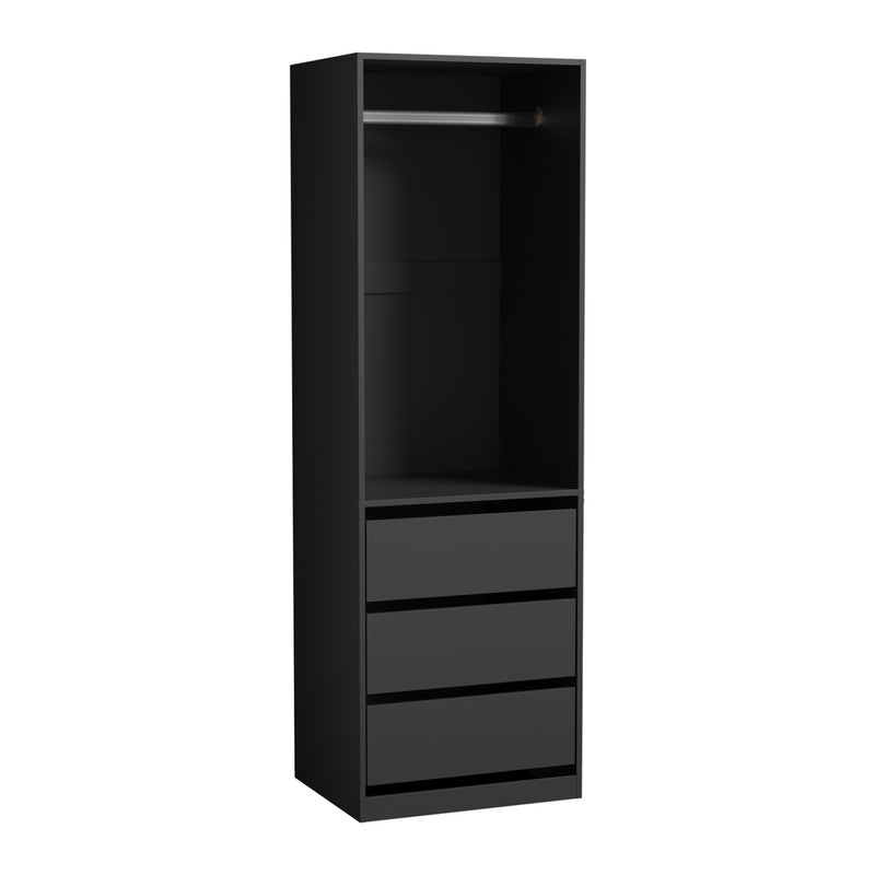 Oikiture Open Wardrobe Shelf Unit 3 Drawers Hanging Rail Black