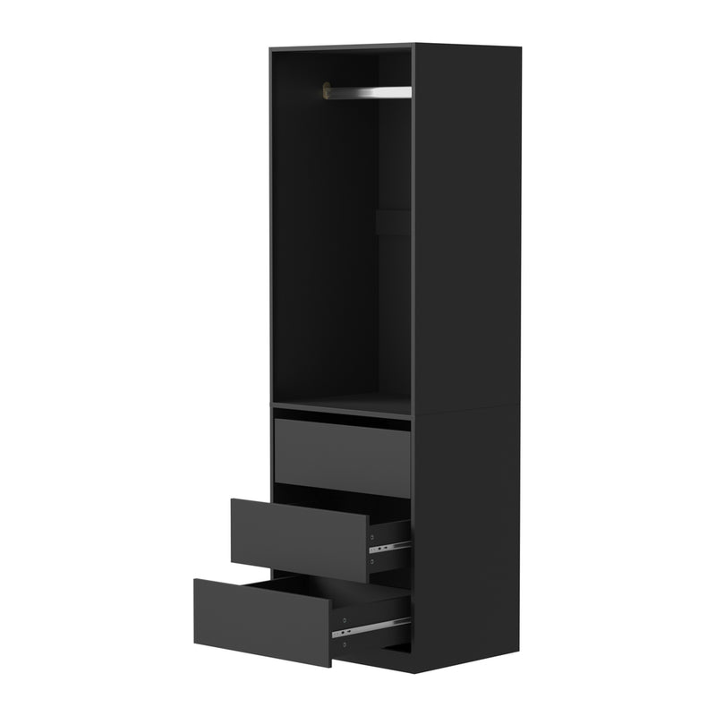 Oikiture Open Wardrobe Shelf Unit 3 Drawers Hanging Rail Black