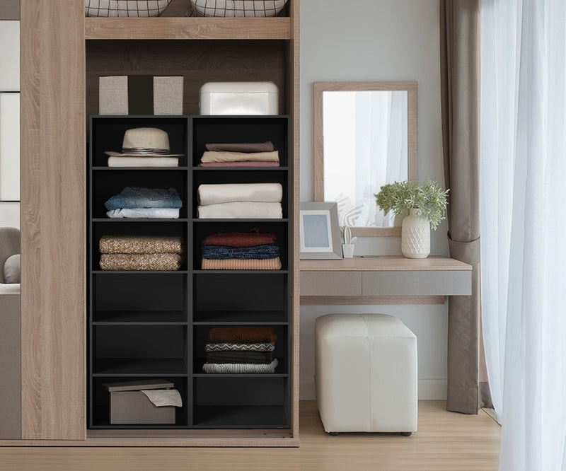 Oikiture Wardrobe Shelf Unit 6 Shelves Black