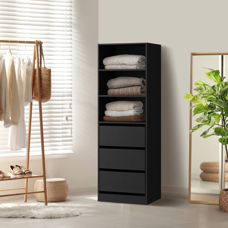 Oikiture Wardrobe Shelf Unit 3 Drawers Organizer Black