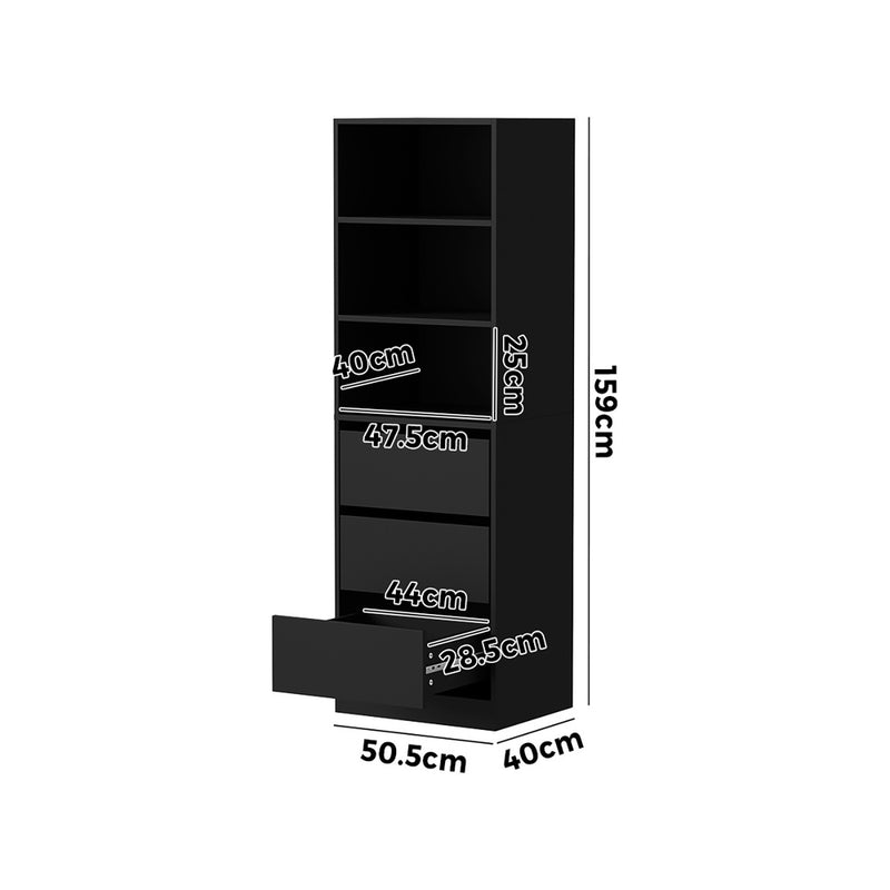 Oikiture Wardrobe Shelf Unit 3 Drawers Organizer Black