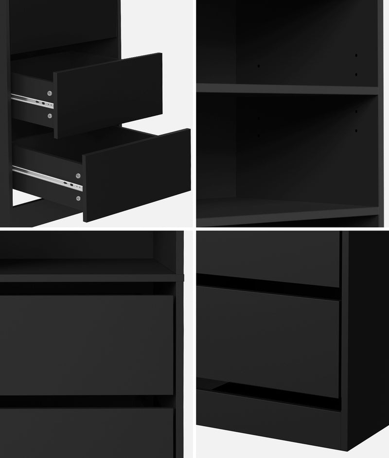 Oikiture Wardrobe Shelf Unit 3 Drawers Organizer Black