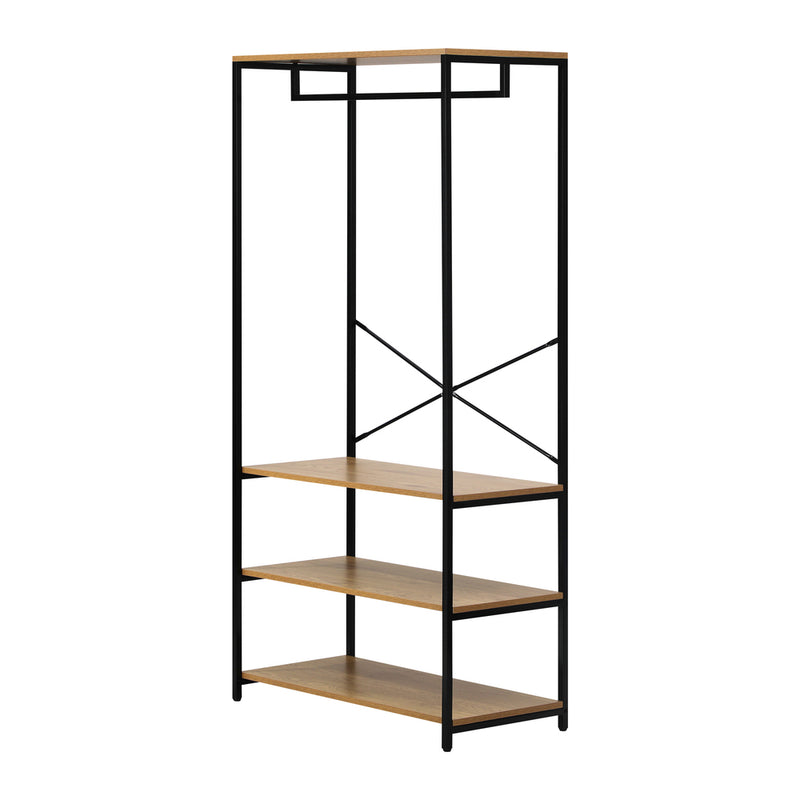 Oikiture Open Wardrobe with Hanging Rail Metal 4 shelves