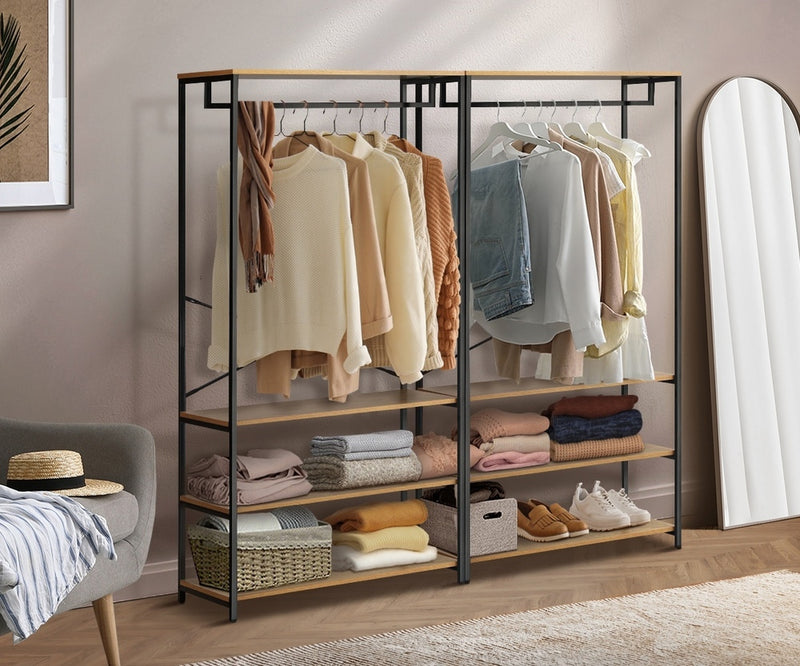 Oikiture Open Wardrobe with Hanging Rail Metal 4 shelves