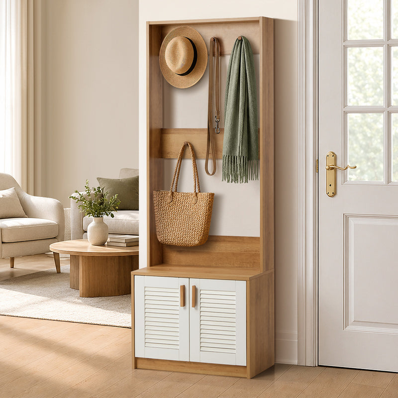 Oikiture Tree Wardrobe Shelf Bench Coat Rack Entryway Storage Natural