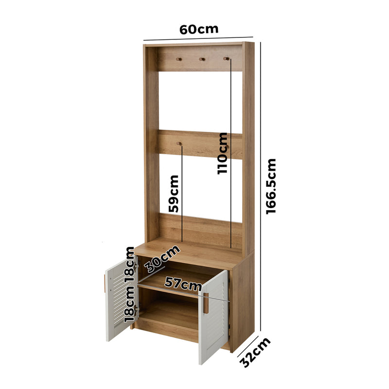 Oikiture Tree Wardrobe Shelf Bench Coat Rack Entryway Storage Natural