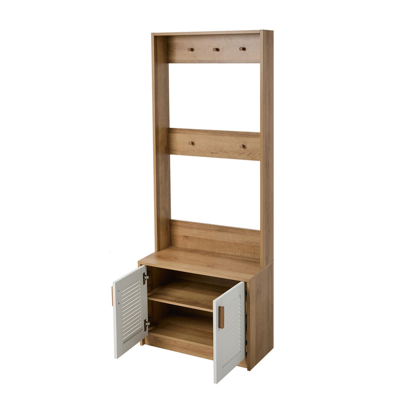 Oikiture Tree Wardrobe Shelf Bench Coat Rack Entryway Storage Natural