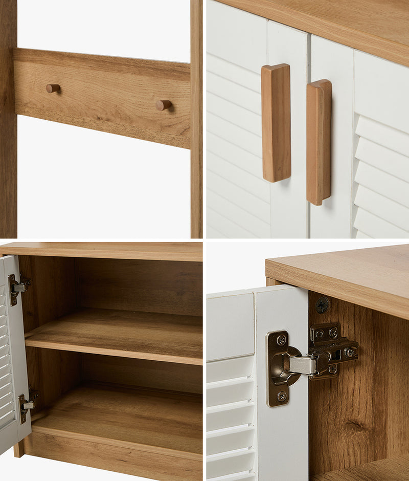 Oikiture Tree Wardrobe Shelf Bench Coat Rack Entryway Storage Natural