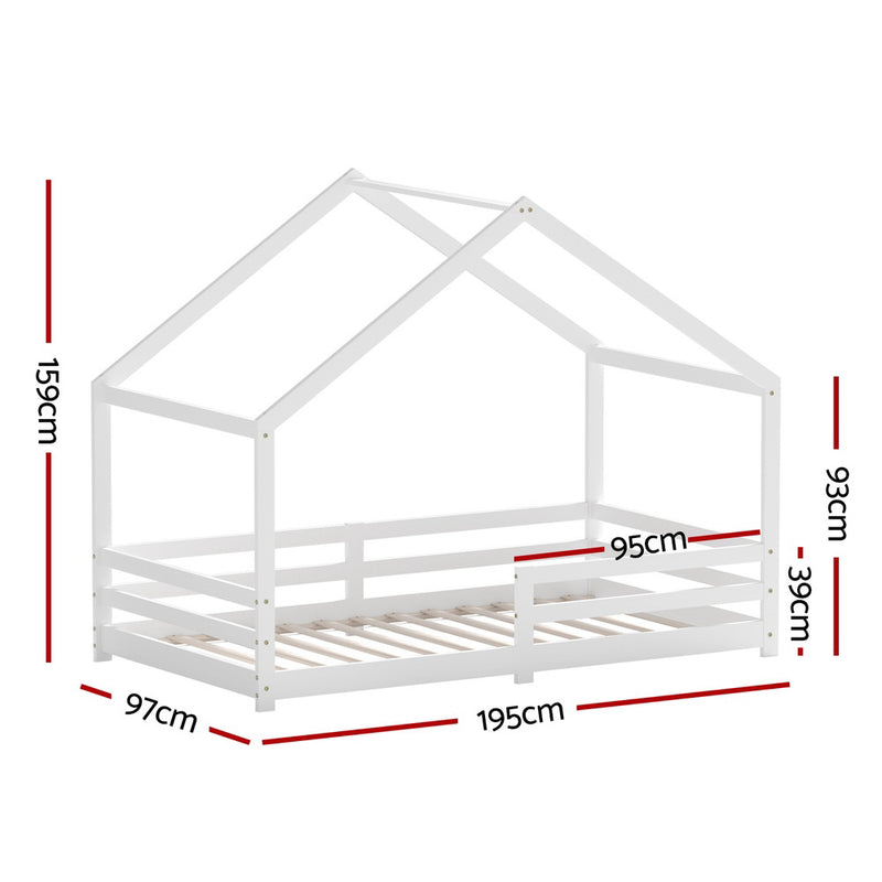 Artiss Bed Frame Wooden Kids Single House Frame White AMOS