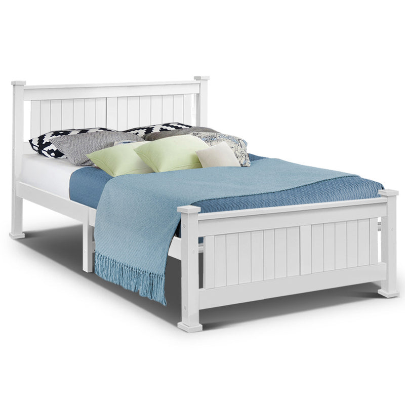 Artiss Bed Frame Double Size Wooden White RIO