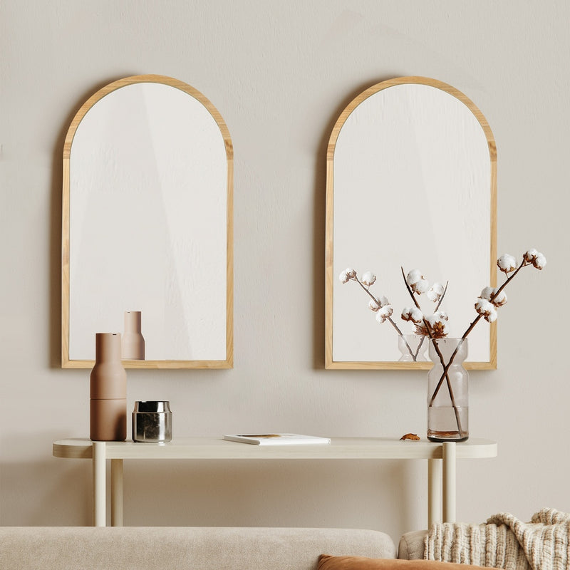 Oikiture Arched Wall Mirrors 86x50cm Wooden Set of 2