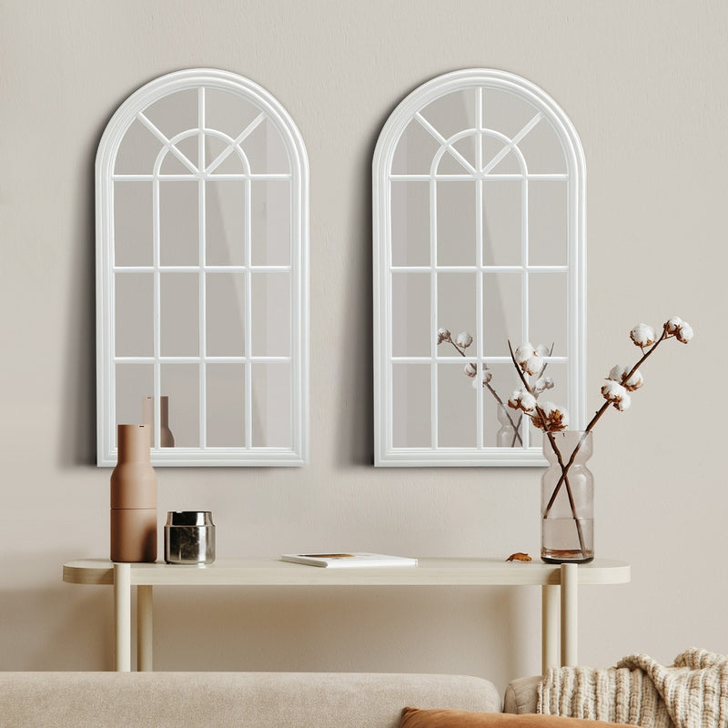 Oikiture Window Mirror Arched Wall Mirrors 76x51cm Wooden White