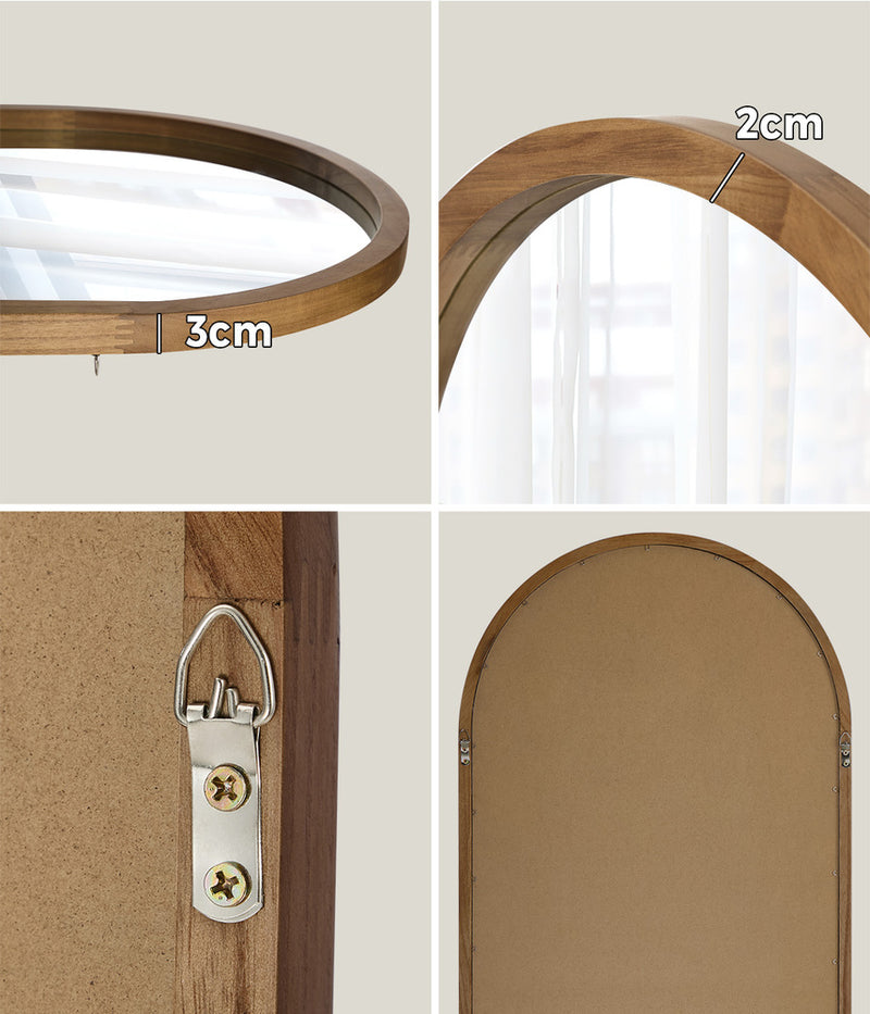 Oikiture Arched Wall Mirrors Home Makeup Mirror 86x50cm Brown Wood