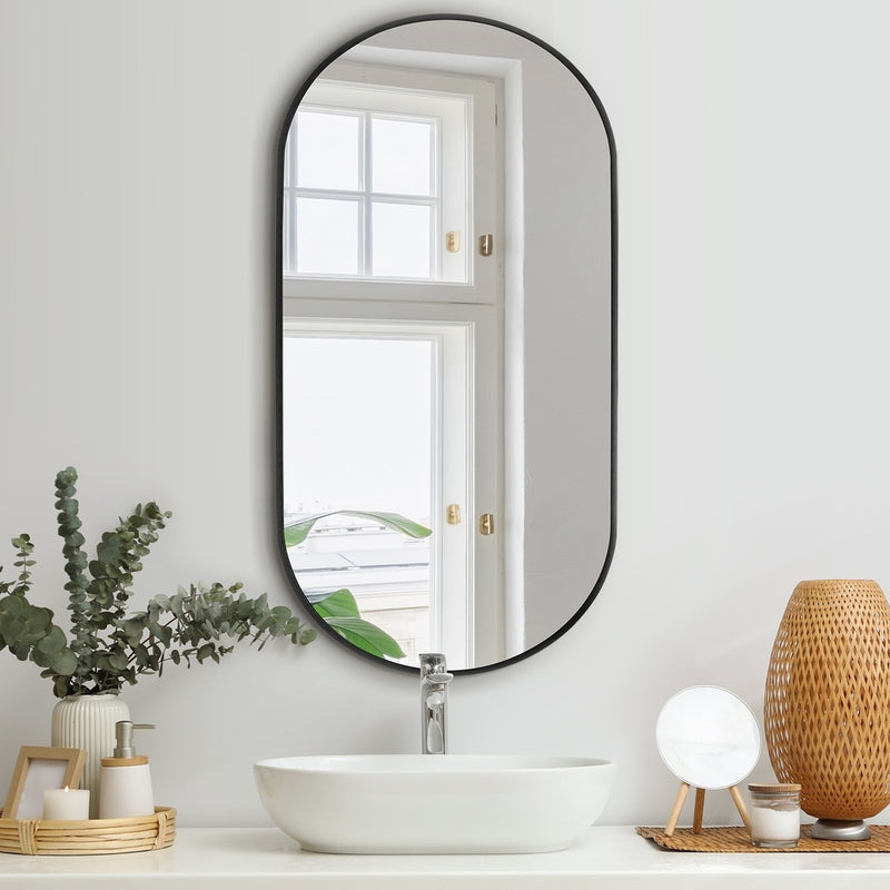 Oikiture Wall Mirror Oval Black 84x50cm