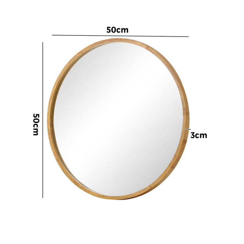 Oikiture Round Wall Mounted Mirror with Wood Frame 50cm