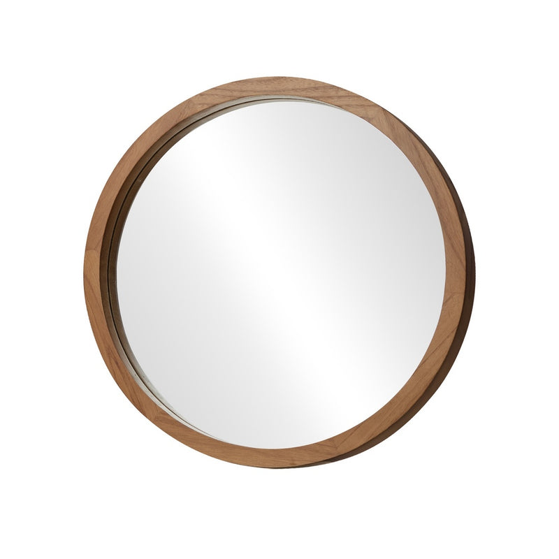 Oikiture Wall Mirrors 90cm Round Makeup Mirror Decor Bathroom Walnut