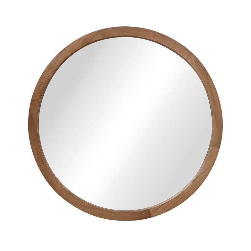 Oikiture Wall Mirrors 90cm Round Makeup Mirror Decor Bathroom Walnut