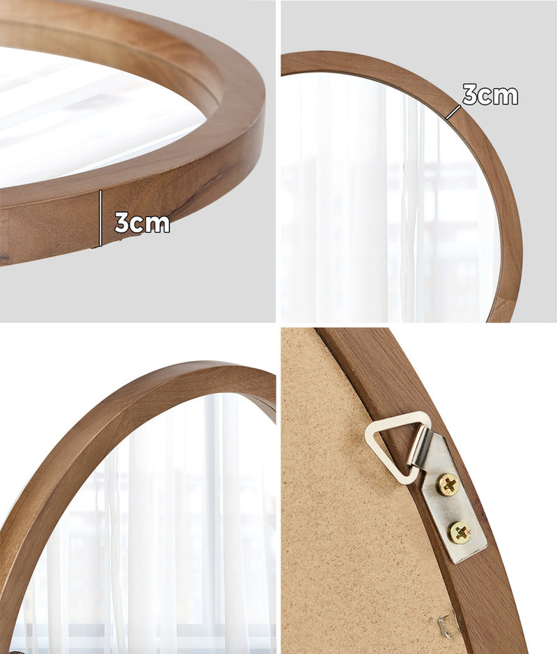 Oikiture Wall Mirrors 90cm Round Makeup Mirror Decor Bathroom Walnut