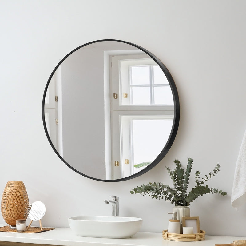 Oikiture 60cm Wall Mirror Round Black