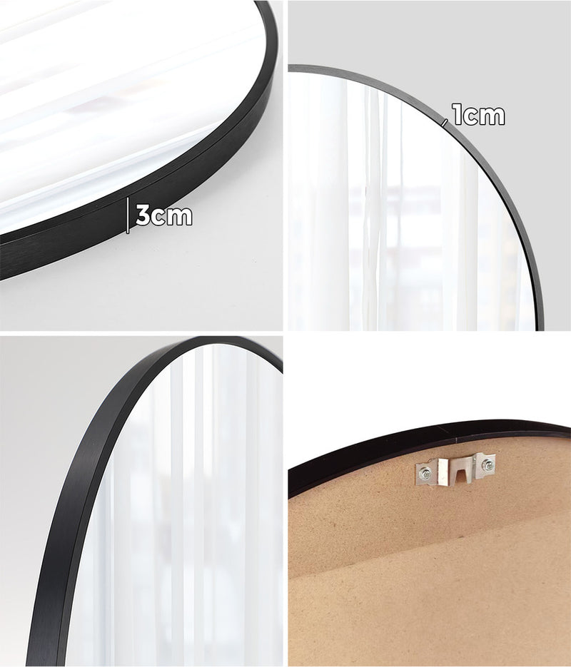 Oikiture 60cm Wall Mirror Round Black
