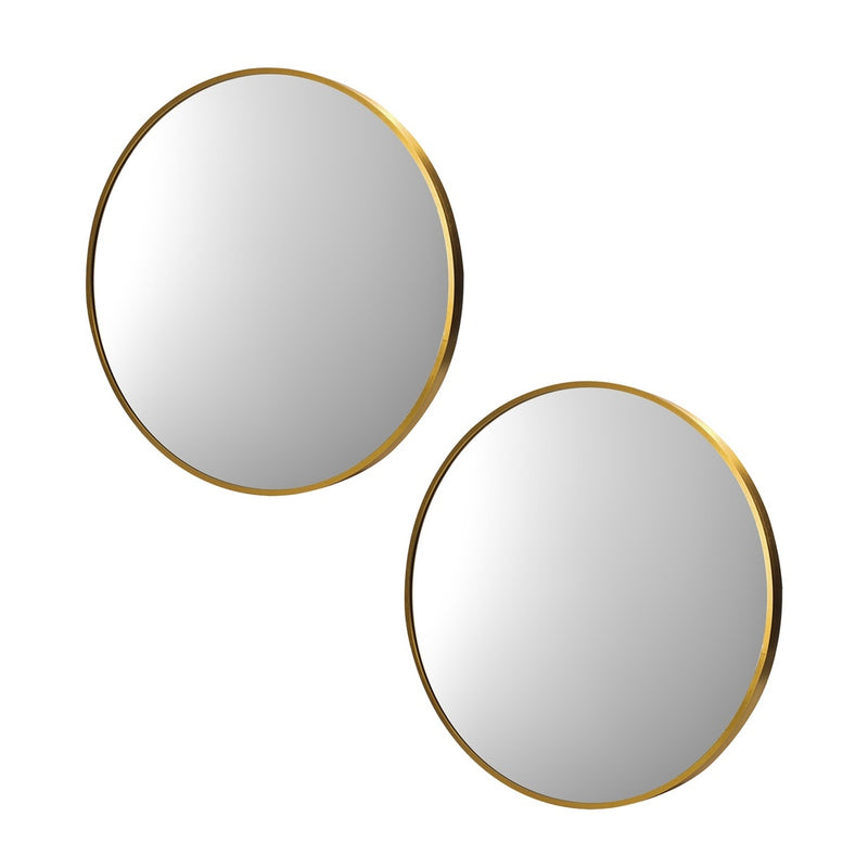 Oikiture Wall Mirrors Round 80cm Gold Set of 2