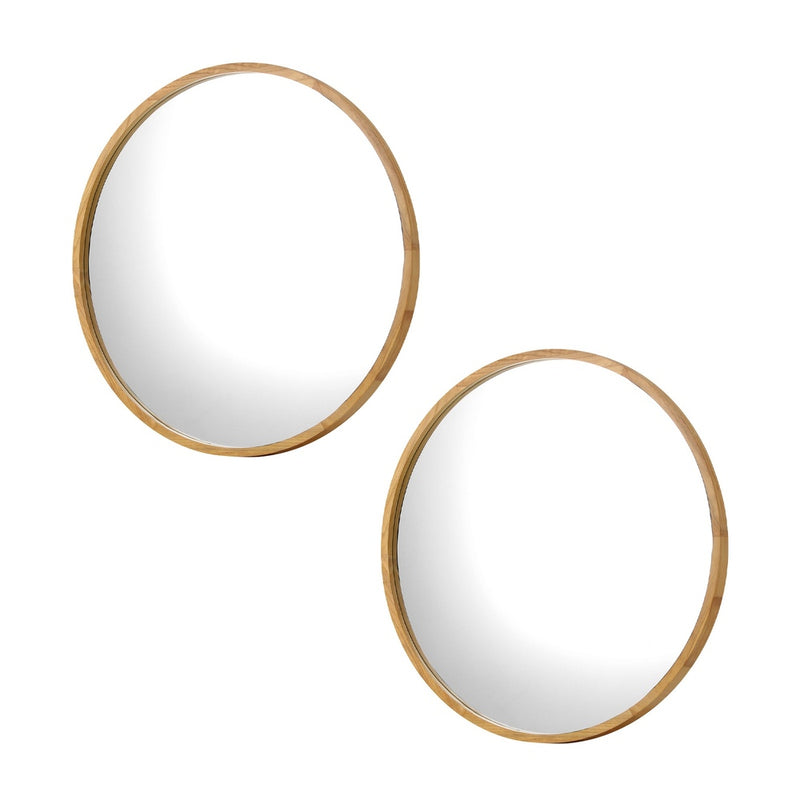 Oikiture Wall Mirrors Round 80cm Wooden Set of 2