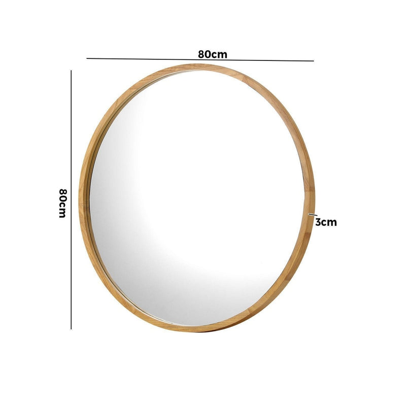 Oikiture Wall Mirrors Round 80cm Wooden Set of 2