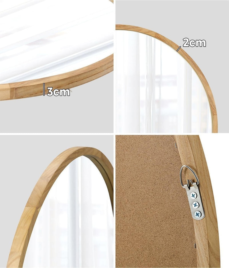 Oikiture Wall Mirrors Round 90cm Wooden Set of 2