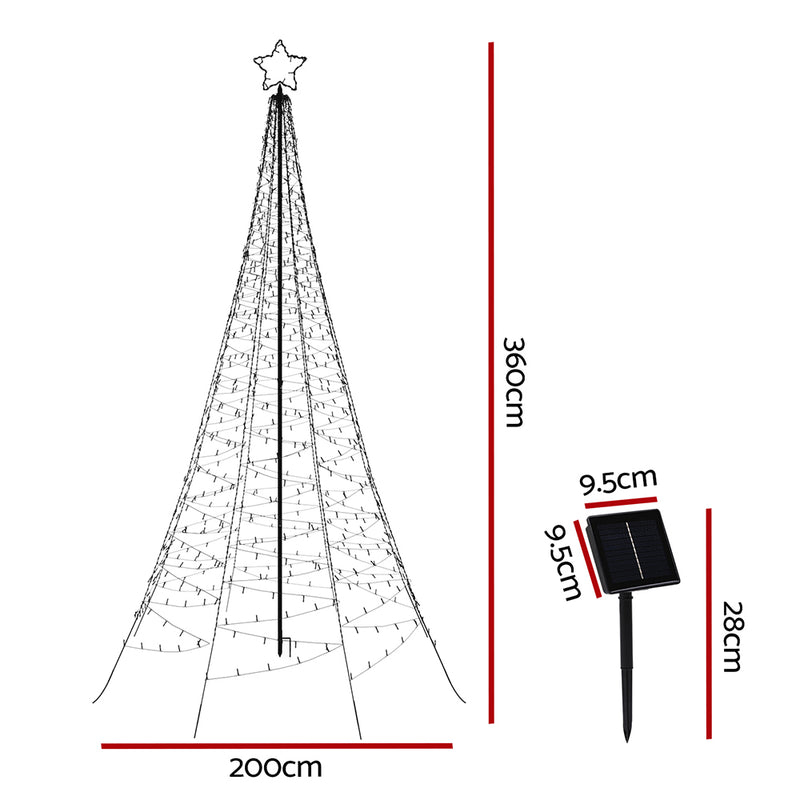 Jingle Jollys Solar Christmas Tree 3.6m 800 LED Net Lights Xmas Trees Decoration