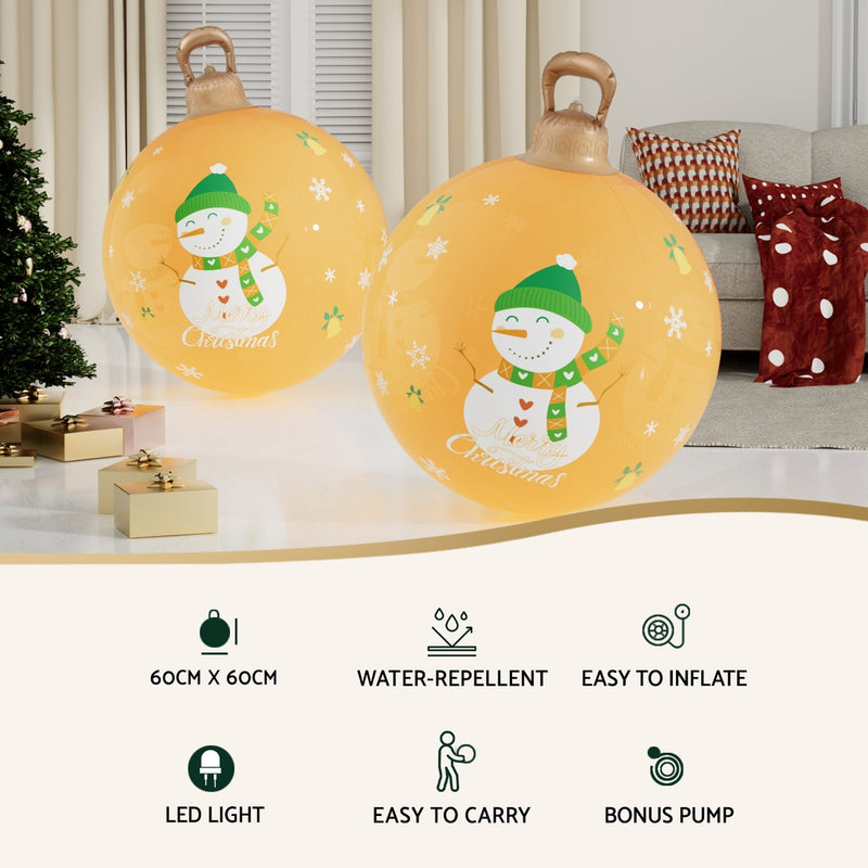 Jingle Jollys Christmas Inflatable Ball Led 60cm Snowman Decoration Bauble Gold