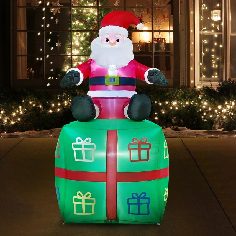 Tinseltown 1.8M Christmas Inflatable Santa Gift Box LED Light