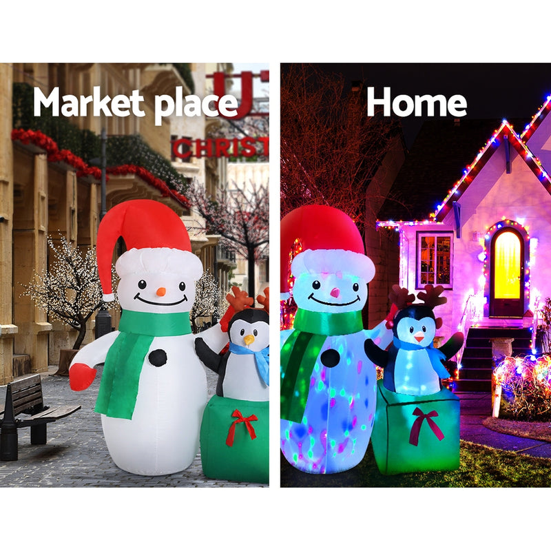 Jingle Jollys Christmas Inflatable Snowman 1.8M Illuminated Decorations