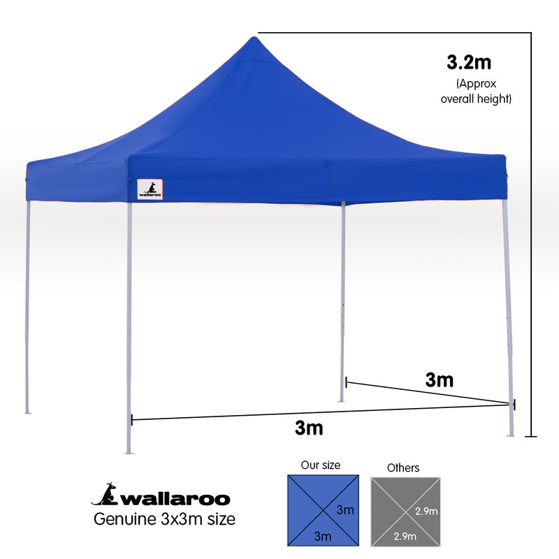 Wallaroo 3x3 PopUp Blue Gazebo Marquee Outdoor Tent