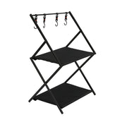 Levede Foldable Camping Storage Shelves 2 Layer with Hooks Black-1954802657151553536
